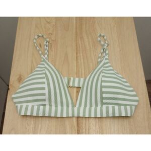 H&M bikini top. Green white striped, swimwear , swim suit top . size 6
